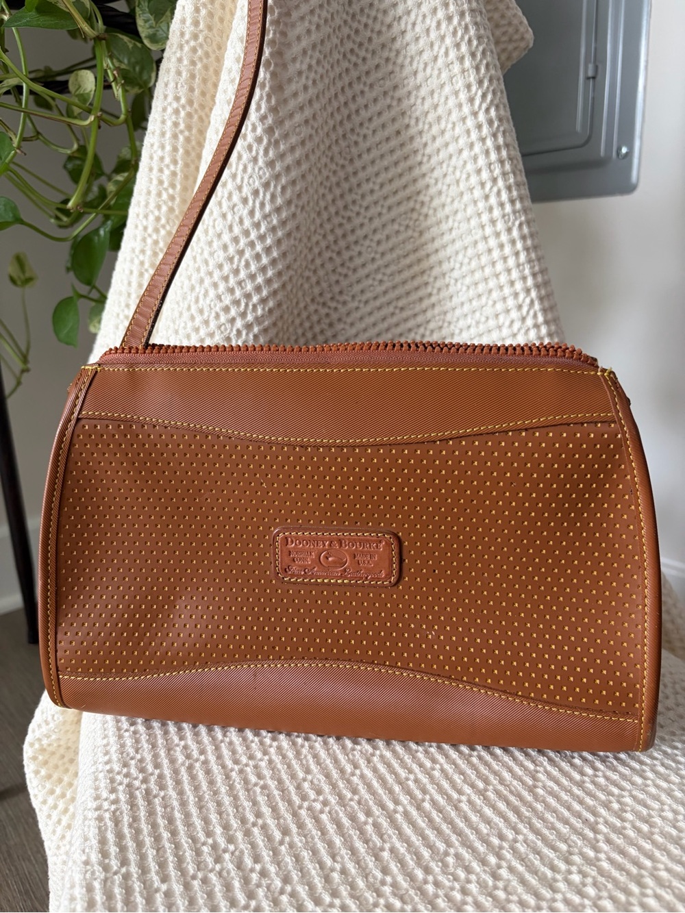 Dooney & Bourke Cognac Perforated Leather Shoulder Bag